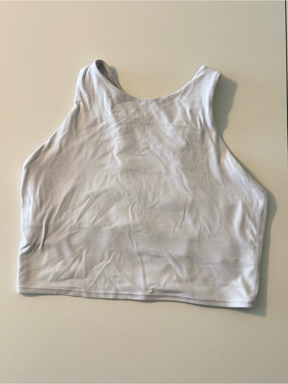 White High-Neck Crop Tank Top with Built in Bra- Women's